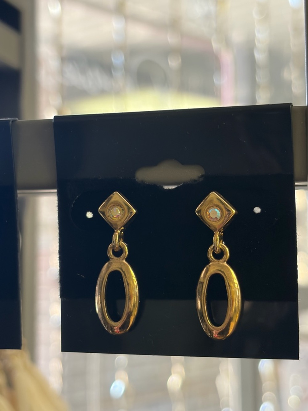 Vintage Boho Glam Gold Oval Drop Earrings with Iridescent Accent